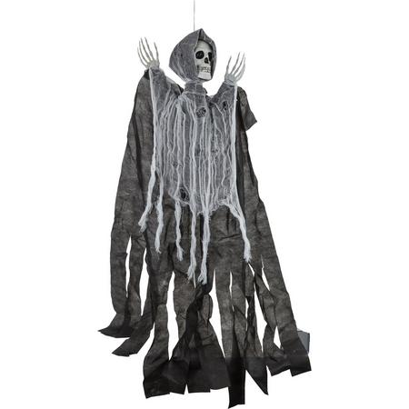 Halloween - Horror hangdecoratie spook/geest/skelet pop grijs 90 cm - Halloween decoratie poppen