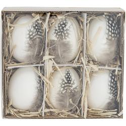 Set van 6x stuks kunststof paaseitjes wit met veren 6 cm - Paaseitjes voor Paastakken  - Paasversiering/decoratie Pasen
