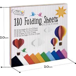 180x Gekleurd papier - knutselpapier - afmeting: 20x20 CM - 10 verschillende kleuren - vouwblaadjes - Origami