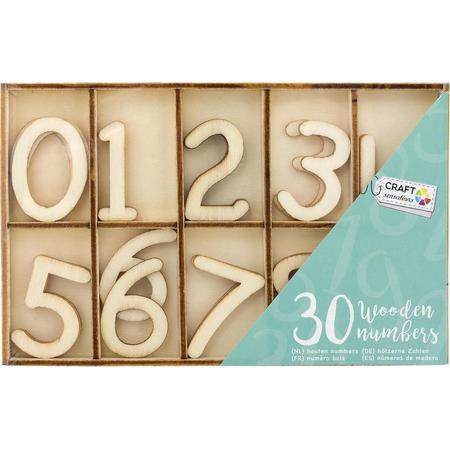 Houten letters - Decoratie - 30stuks  - 0 t/m 9 - elk nummer 3stuks