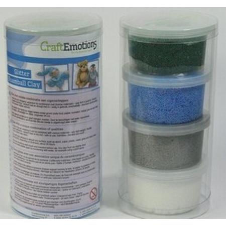 Craftemotions Foam Ball Clay set 601010-1302 Zilver,blauw,groen,wit 4x30gr./glitter
