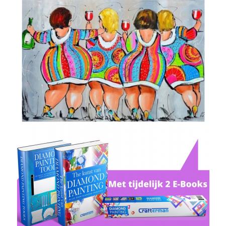 Crafterman™ Diamond Painting Pakket Volwassenen - 4 Dikke Dames - 30x40cm - volledige bedekking - vierkante steentjes - hobby pakket - Met tijdelijk 2 E-Books