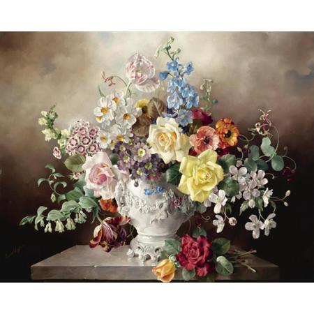Diamond Painting - 40x50cm - Vaas met bloemen - Vierkante Stenen - Volledige Bedekking