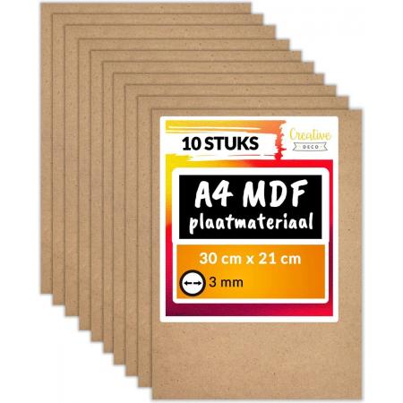 Creative Deco A4 MDF-Plaat – 300x210x3mm – 10 st., Lasersnijden, Freeswerk