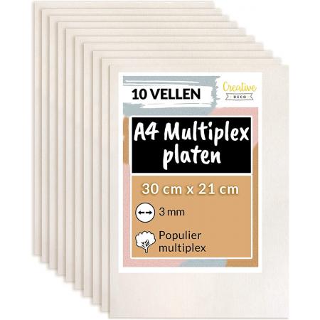 Creative Deco Multiplex Platen A4 3mm – 10 Stuks – Populierenhout