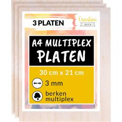Creative Deco Multiplex Platen A4 3mm – 3 Stuks – Baltisch Berkenhout