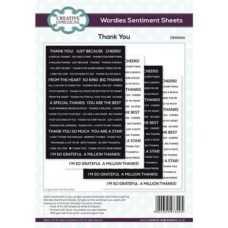Creative Expressions Wordies Sentiment Sheets Thank You