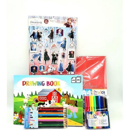 Disney Frozen Kinder Knutsel pakket- Suprise Pakket - Kinderen - Peuters - Kleuters - Stickers - Gekleurd A4 Papier - Stiften - Kleurpotloden - Tekenboek - Tekenset - Gratis Verzending