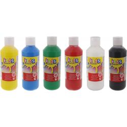 Kids Creative plakkaatverf - 6X 250 ml Zwart, Wit, Rood, Groen, Blauw, Geel - 98% Natuurlijke ingrediënten