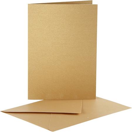 Parelmoer Kaarten & Enveloppen, afmeting kaart 10,5x15 cm, goud, 10 sets