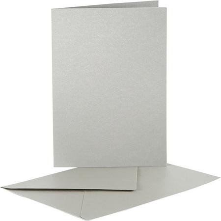 Parelmoer Kaarten & Enveloppen, afmeting kaart 10,5x15 cm, zilver, 10 sets