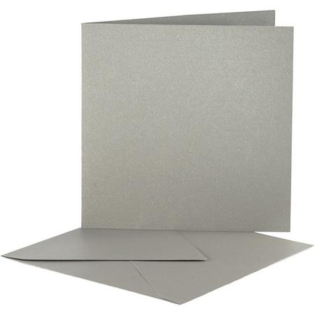 Parelmoer Kaarten & Enveloppen, afmeting kaart 12,5x12,5 cm, zilver, 10 sets