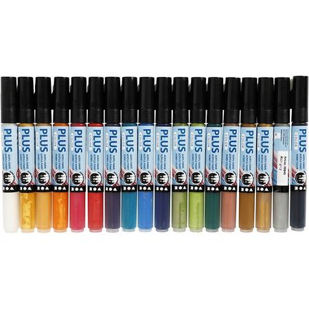Plus Color Marker, 1-2 mm, l: 14,5 cm, 18 stuks, diverse kleuren