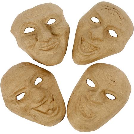 Theater maskers, b: 22 cm, 4 assorti