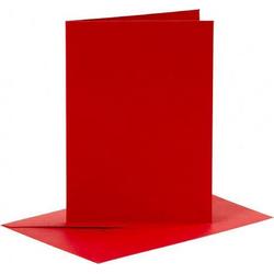 set van 6 blanco kaarten en enveloppen 10,5x15 cm rood