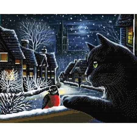 Diamond Painting Crystal Art Kit ® Curious cat, incl. unieke ledverlichting, batterijen niet bijgesloten 40x50 cm, partial painting‎‎