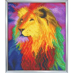 Diamond Painting Crystal Art Kit ® Rainbow Lion 21x25 cm incl. zilveren frame met standaard, partial painting portrait