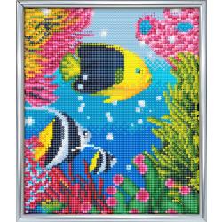 Diamond Painting Crystal Art Kit ® Tropical Fish 21x25 cm incl. zileveren frame met standaard, full painting portrait