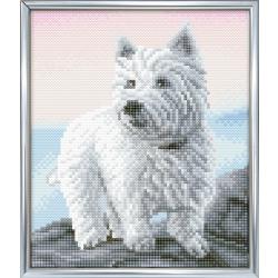Diamond Painting Crystal Art Kit ® Westie 21x25 cm incl. zileveren frame met standaard, full painting portrait