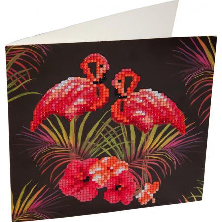 Diamond Painting Crystal Card Kit ® Flamingos, 18x18cm, Partial Painting