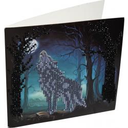 Diamond Painting Crystal Card Kit ® Howling Wolf, 18x18 cm, Partial Painting