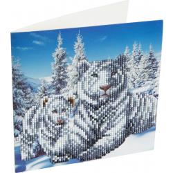 Diamond Painting Crystal Card Kit ® White Tigers, 18x18cm, Partial Painting