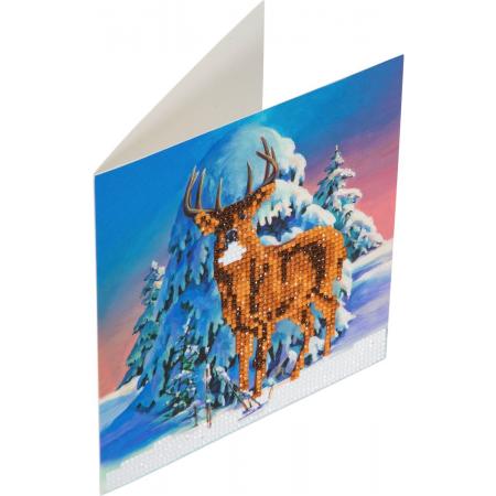 Diamond Painting Crystal Card Kit ® Winter stag, 18x18 cm, Partial Painting‎‎