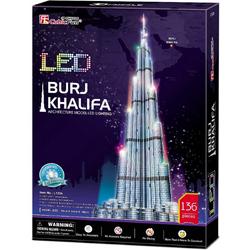 CubicFun 3D Puzzels voor volwassenen Dubai Burj Khalifa Night Edition 146CM met veelkleurige verlichting, Architectuur Model Building Kit Speelgoed voor volwassenen en kinderen, 136 stuks