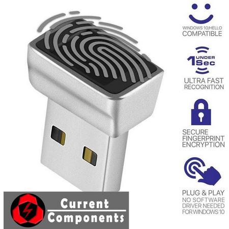 Current Compontens - Windows Hello - USB Vingerafdruk lezer / Fingerprint scanner - Veilig Inloggen - AI Self-learning - Compact & Smart- Spacegray