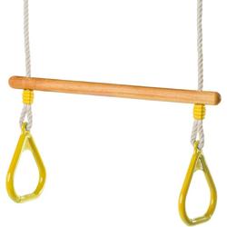 D ko-play trapeze van essen hout behandeld met lijnzaadolie met kunststof driehoek ringen geel