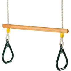 D ko-play trapeze  van essen hout behandeld met lijnzaadolie met kunststof driehoek ringen groen
