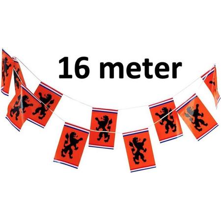Oranje Vlaggetjes met Leeuw - Oranje vlaggenlijn - EK accessoires - Oranje versiering - EK 2021 - EK voetbal - 16 meter - 30 x 20cm