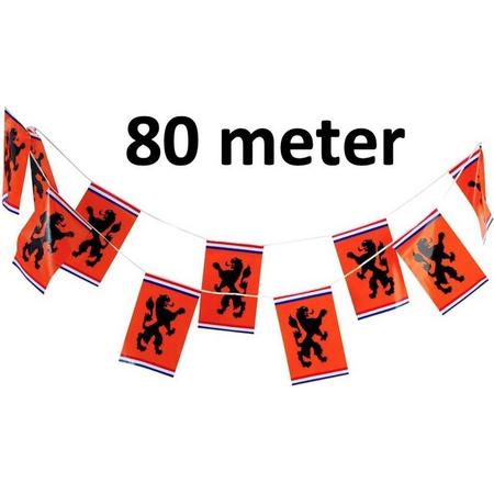 Oranje Vlaggetjes met Leeuw - Oranje vlaggenlijn - EK accessoires - Oranje versiering - EK 2021 - EK voetbal - 80 meter - 30 x 20cm
