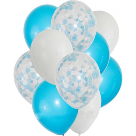 DW4Trading® Ballon blauw wit mix confetti 10 stuks