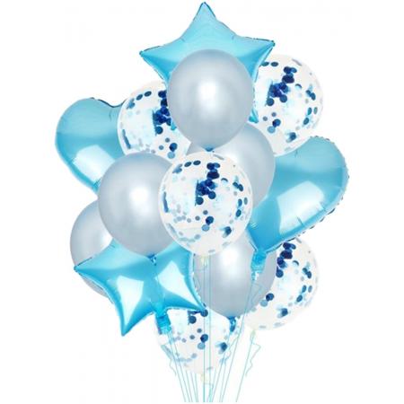 DW4Trading® Ballon mix hart ster confetti 14 stuks blauw