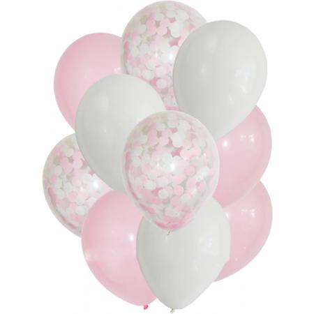 DW4Trading® Ballon roze wit mix confetti 10 stuks