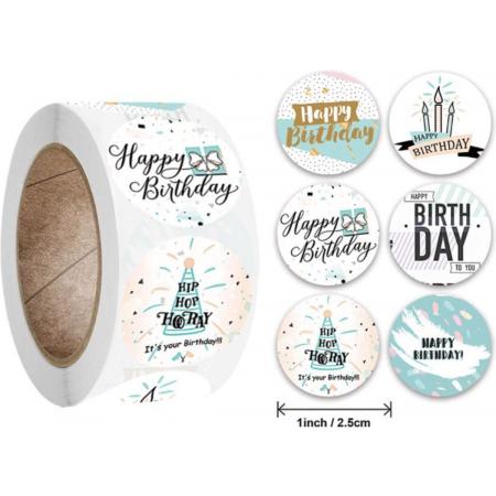 DW4Trading® Stickerrol happy birthday 2,5 cm 500 stuks