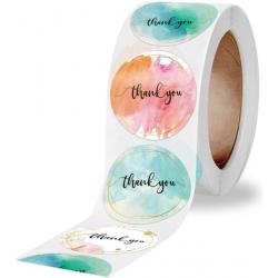 DW4Trading® Stickerrol thank you aqua kleuren 2,5 cm 500 stuks