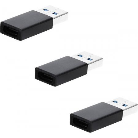 DW4Trading® USB C 3.1 female naar USB A 3.0 male adapter verloop set van 3 stuks zwart