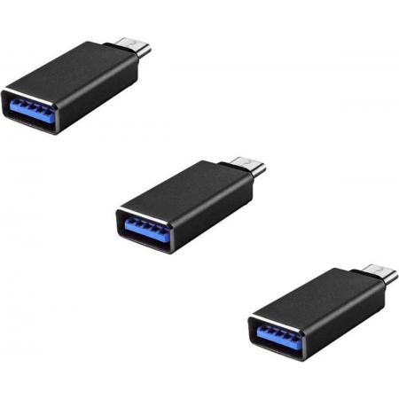DW4Trading® USB C 3.1 male naar USB A 3.0 female adapter verloop set van 3 stuks zwart