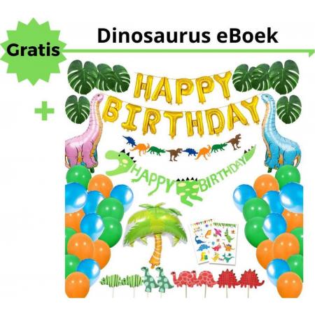 Daily Essentialz – Dinosaurus Versiering – Dinosaurus Verjaardag – Jungle Decoratie – Dinosaurus Speelgoed – Kinderfeestje – Ballonnen Decoratie – 72 Delig XXL – Gratis eBoek