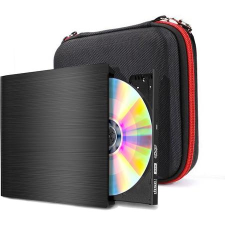 Externe DVD Speler Inclusief Beschermhoes - DVD/CD Drive voor PC en Laptop of Macbook - Optische Drive - USB 3.0 Aansluiting - Zwart