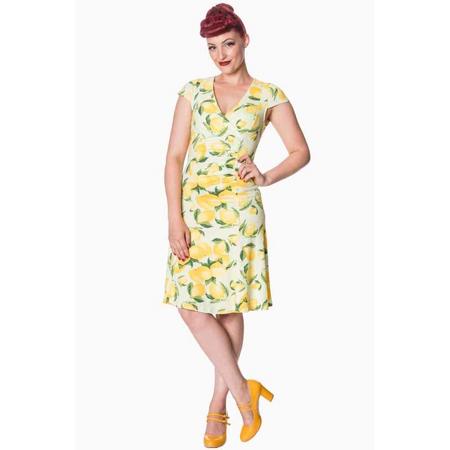Lagoon wiggle jurk met citroenen print geel - M - Dancing Days