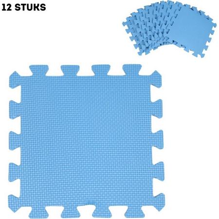 Foam mat - Set van 12 - Onderzeil - Zwembad - Fitness - Spelen - Tegels - Vloerpuzzel - Blauw