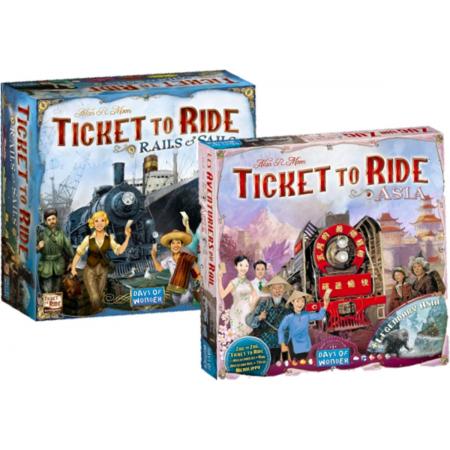 Spelvoordeelset Days of Wonder bordspel Ticket to Ride - Rails & Sails inclusief basisspel & Uitbreiding Ticket to Ride Azië