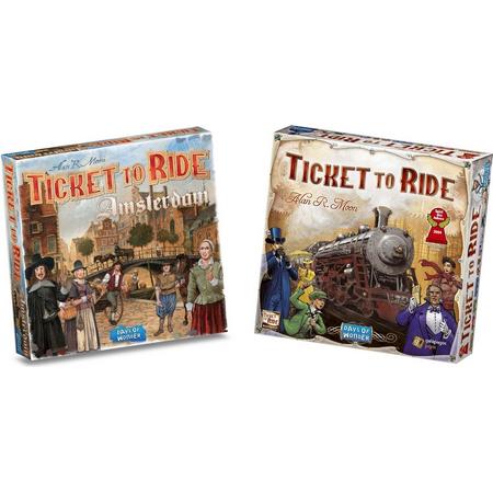 Ticket to Ride Spellenbundel - 2 stuks - USA (Basisspel) & Uitbreiding Amsterdam