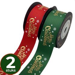 Dayshake Kerstlint - 2 stuks - Rood en Groen - 5 meter - Merry Christmas - Luxe Satijn Lint