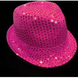 Feesthoedje met pailletten - trilby hoedje - glitter hoedje roze - 1 stuk