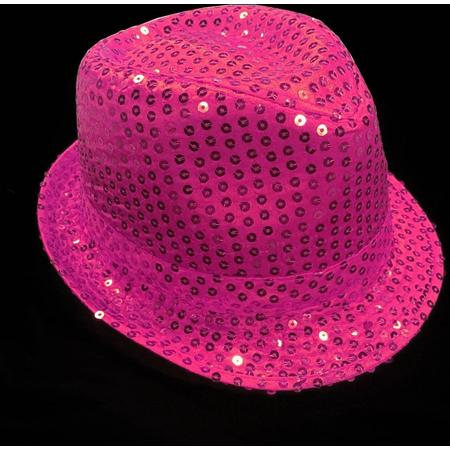 Feesthoedje met pailletten - trilby hoedje - glitter hoedje roze - 1 stuk