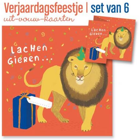 Set van 10 uitnodigingen voor een kinderfeest - Leeuw